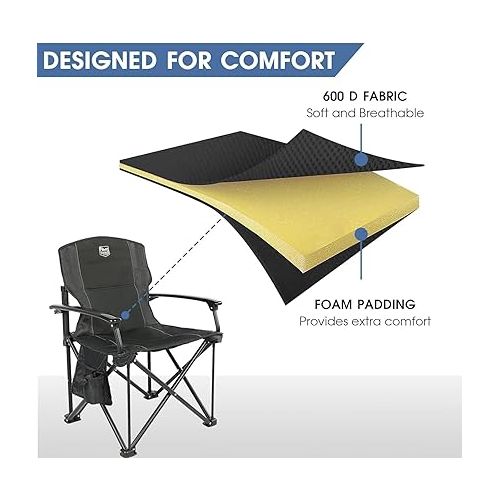  TIMBER RIDGE Folding Camping Chair with Padded Hard Armrest and Cup Holder-for Outdoor, Camp, Fishing, Hiking, Lawn, Including Carry Bag, Aluminum, Black，1 Pack/2 Pack