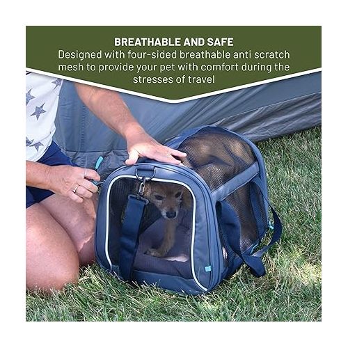  TIMBER RIDGE Airline Ready, TSA Compliant Carrier for Dogs Cats Puppies, 2-Sided Entry with Fleece Bed,Size:15.4