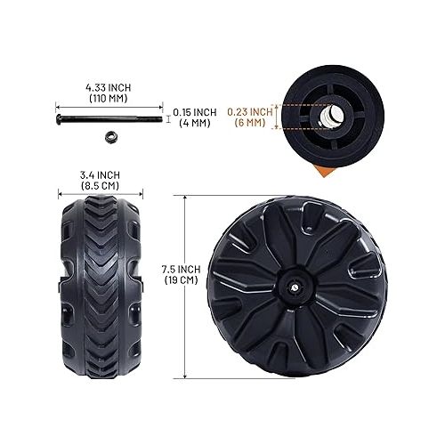  TIMBER RIDGE Replacement Wheel, Plastic Wheels with TPR Tread for Utility Wagon Cart, 7.5