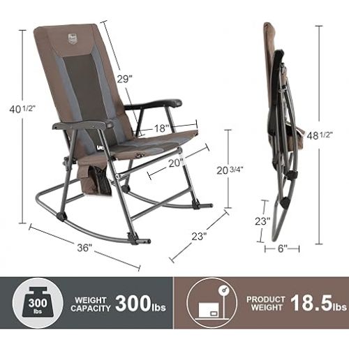 TIMBER RIDGE Foldable Padded Rocking Chair for Outdoor, High Back and Heavy Duty, Portable for Camping, Patio, Lawn, Garden, Yard or Balcony, Supports 300lbs (Brown)