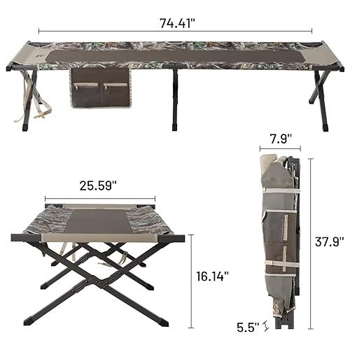  TIMBER RIDGE Outdoor Bed Cots for Sleeping with Carry Bag Foldable XL Hunting for Camping, Hiking, Camouflage，Home, Travel, Support up to 300 lbs, Camo