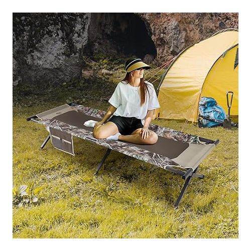  TIMBER RIDGE Outdoor Bed Cots for Sleeping with Carry Bag Foldable XL Hunting for Camping, Hiking, Camouflage，Home, Travel, Support up to 300 lbs, Camo
