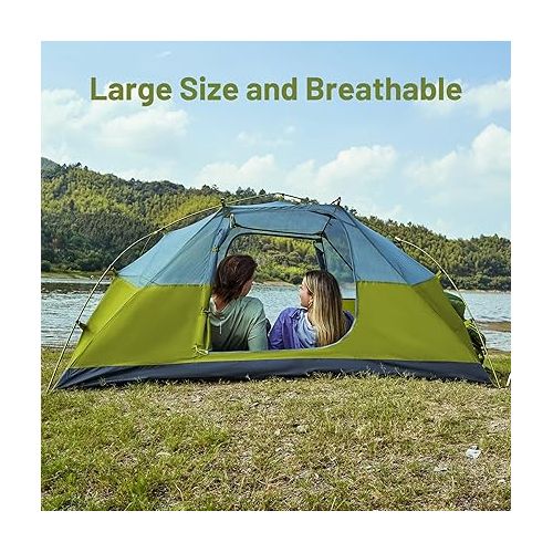  TIMBER RIDGE 2 Person Backpacking Tent, Weather Resistant Lightweight Camping Tent for 3 Season, Large Size Easy Set-up Tent for Hiking, Camping, Bikepacking and Mountaineering, Green