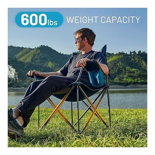  TIMBER RIDGE Oversized Folding Camping Chair for Adults, Support 600 LBS Heavy Duty with Cup Holder Side Pocket for Camp, Lawn, Picnic, Blue