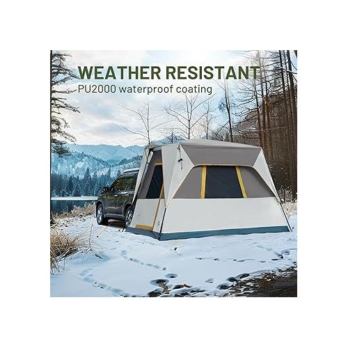  TIMBER RIDGE 5 Person SUV Tent with Movie Screen Weather Resistant Portable for Car SUV Van Camping, includes Rainfly and Storage Bag, 10' W X 8' L X 7.1' H Khaki