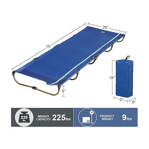  TIMBER RIDGE 20-Second Quick Set-Up Folding Camping Cot, Lightweight Outdoor Camping Cots for Adults with Carry Bag for Outdoor Travel, Tent Camping, Support up to 225lbs, Blue