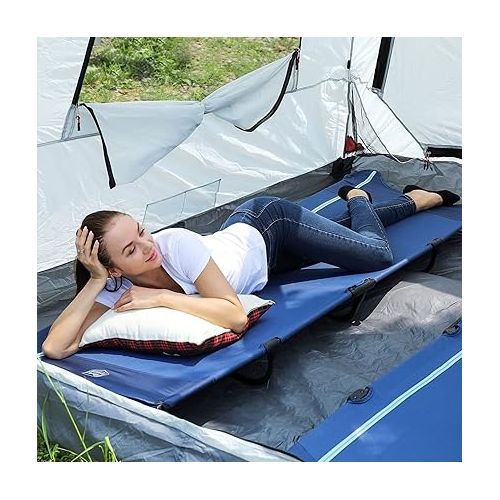  TIMBER RIDGE 20-Second Quick Set-Up Folding Camping Cot, Lightweight Outdoor Camping Cots for Adults with Carry Bag for Outdoor Travel, Tent Camping, Support up to 225lbs, Blue