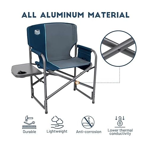  TIMBER RIDGE Lightweight Oversized Camping Chair, Portable Aluminum Directors Chair with Side Table Detachable Side Pocket for Outdoor Camping, Lawn, Picnic, Support 400lbs (Blue) Ideal Gift
