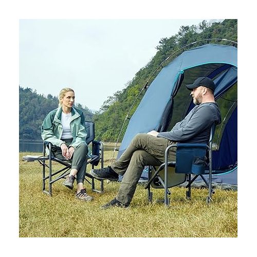  TIMBER RIDGE Lightweight Oversized Camping Chair, Portable Aluminum Directors Chair with Side Table Detachable Side Pocket for Outdoor Camping, Lawn, Picnic, Support 400lbs (Blue) Ideal Gift