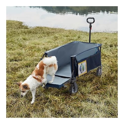  TIMBER RIDGE Collapsible Folding Wagon Cart with Tailgate, 300lbs Heavy Duty Foldable Utility Wagon with Adjustable Handle, 200L Capacity Portable Cart for Outdoor Camping Sports Shopping, Blue