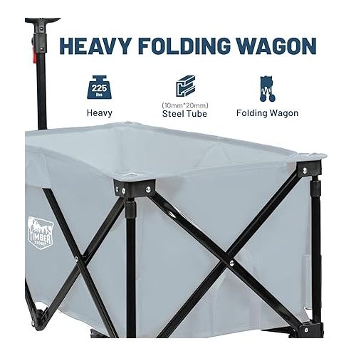  TIMBER RIDGE Outdoor Collapsible Wagon Utility Folding Cart Heavy Duty All Terrain Wheels for Shopping Camping Garden with Side Bag and Cup Holders, Blue