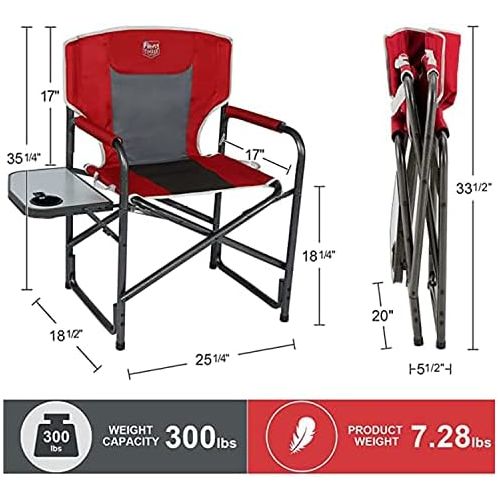  TIMBER RIDGE Lightweight Outdoor Camping Chair, Portable Directors Chair with Side Table for Camping, Lawn, Picnic and Fishing, Supports 300lbs (Red)