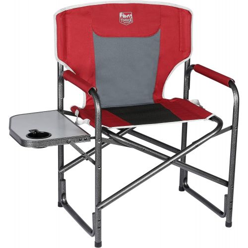  TIMBER RIDGE Lightweight Outdoor Camping Chair, Portable Directors Chair with Side Table for Camping, Lawn, Picnic and Fishing, Supports 300lbs (Red)