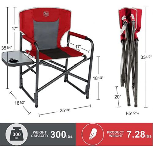  TIMBER RIDGE Lightweight Outdoor Camping Chair, Portable Directors Chair with Side Table for Camping, Lawn, Picnic and Fishing, Supports 300lbs (Red)