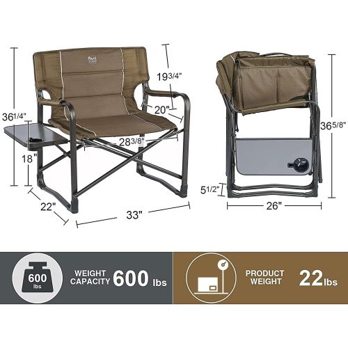  TIMBER RIDGE Oversized Directors Chairs with Side Table, Heavy Duty Folding Camping Chair up to 600 Lbs Weight Capacity (Brown)