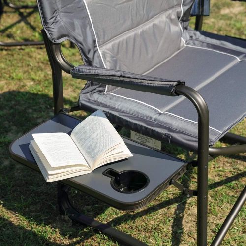  Timber Ridge Laurel Outdoor Folding Directors Chair with Cooler Bag & Side Table, Grey