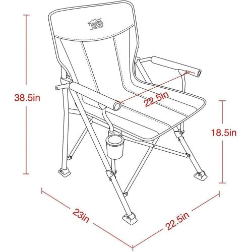  Timber Ridge Camping Chair 400lbs Folding Padded Hard Arm Chair High Back Lawn Chair Ergonomic Heavy Duty with Cup Holder, for Camp, Fishing, Hiking, Outdoor, Carry Bag Included