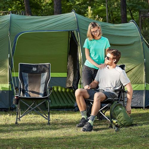  Timber Ridge Camping Chair 400lbs Folding Padded Hard Arm Chair High Back Lawn Chair Ergonomic Heavy Duty with Cup Holder, for Camp, Fishing, Hiking, Outdoor, Carry Bag Included