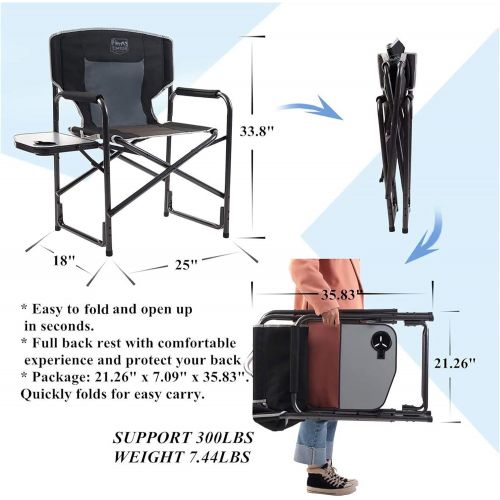  Timber Ridge Directors Chair Folding Aluminum Camping Portable Lightweight Chair Supports 300lbs with Side Table, Outdoor