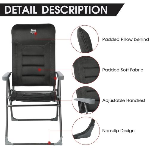  TIMBER RIDGE High Back Folding Camping Chair with 7-Level Adjustable Backrest, Foldable Reclining Patio Chair, Lightweight Aluminum Lawn Chair, Padded Outdoor Chair for Backyard, D