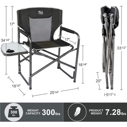  TIMBER RIDGE Directors Chair Folding Aluminum Camping Portable Lightweight Chair Supports 300lbs with Side Table Outdoor(Black)