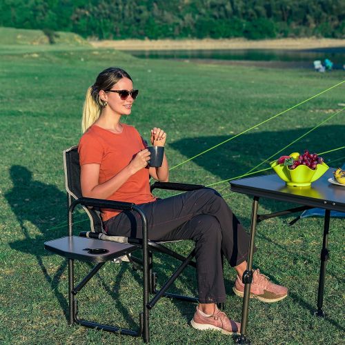  TIMBER RIDGE Directors Chair Folding Aluminum Camping Portable Lightweight Chair Supports 300lbs with Side Table Outdoor(Black)