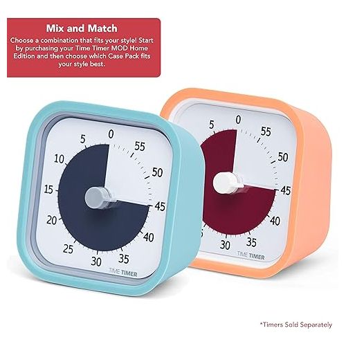  TIME TIMER Home MOD Color Cases - for Classroom Learning, Homeschool Study Tool, Student Desk Clock and Office Meetings with Silent Operation (2-Pack), Orange & Blue Pack