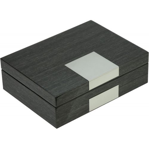  TimelyBuys Grey Ginko Lacquered Wood Watch Cufflink Case & Ring Storage Organizer Mens Jewelry Box