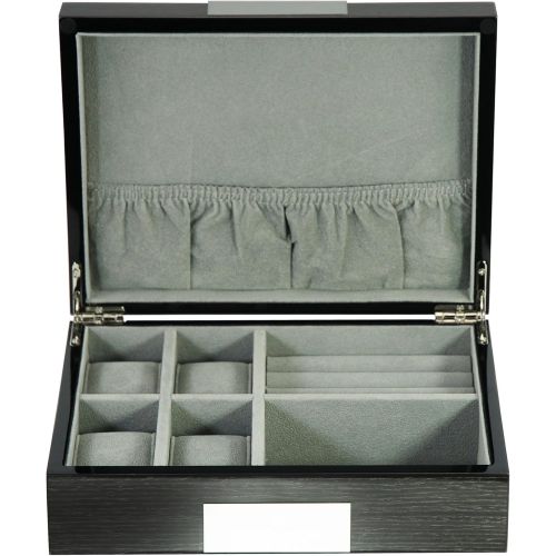  TimelyBuys Grey Ginko Lacquered Wood Watch Cufflink Case & Ring Storage Organizer Mens Jewelry Box