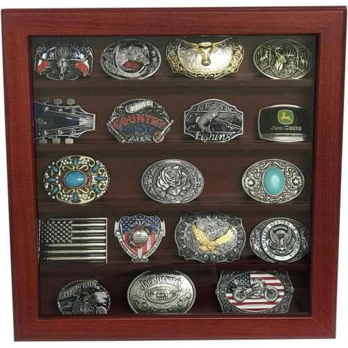  TIMELYBUYS Cherry Wood Wall Belt Buckle Display Case with Five Rows for Collectible Belt Buckles