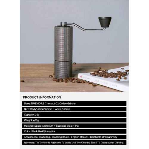  TIMEMORE chestnut C2 coffee grinder updated New upgrade electricity any more Portable Hand manual grinder grind machine mill with double bearing positioning (TIMEMORE C2)