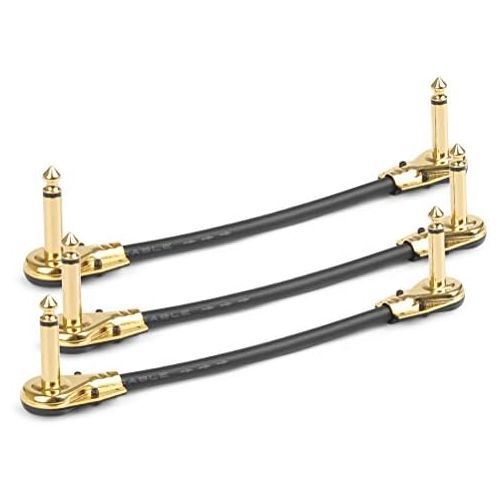  TIMESETL 3 Pack 6 Inch Guitar Patch Cable Ultra Quiet Instrument Effect Pedal Patch Cords 1/4-inch Right Angle Low Profile Pancake Design