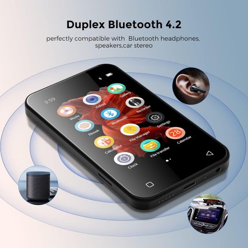  [아마존베스트]TIMMKOO MP3 Player with Bluetooth, 4.0 Full TouchScreen Mp4 Mp3 Player with Speaker, 8GB Portable HiFi Sound Mp3 Music Player with FM Radio, Voice Recorder, E-book, Supports up to