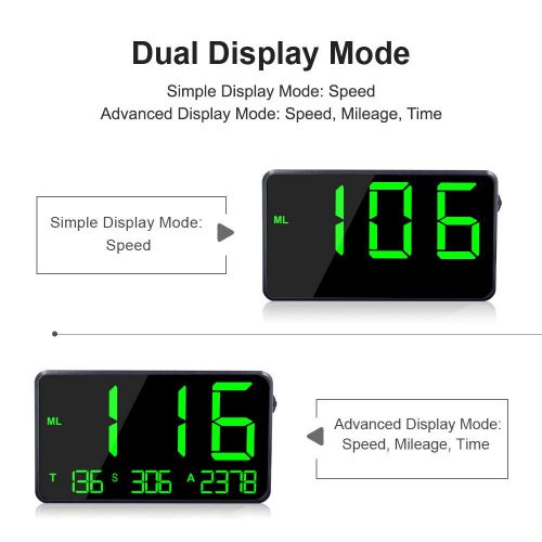  TIMPROVE Universal Digital Car HUD Head Up Display GPS Speedometer with Over Speed Alarm Tired Driving Warning Windshield Project for All Vehicle Bicycle Motorcycle