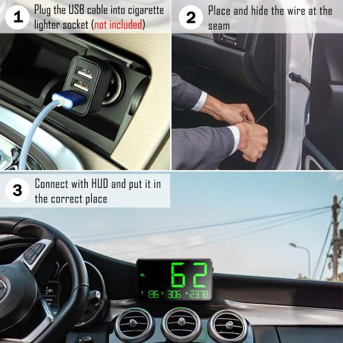  TIMPROVE Universal Digital Car HUD Head Up Display GPS Speedometer with Over Speed Alarm Tired Driving Warning Windshield Project for All Vehicle Bicycle Motorcycle