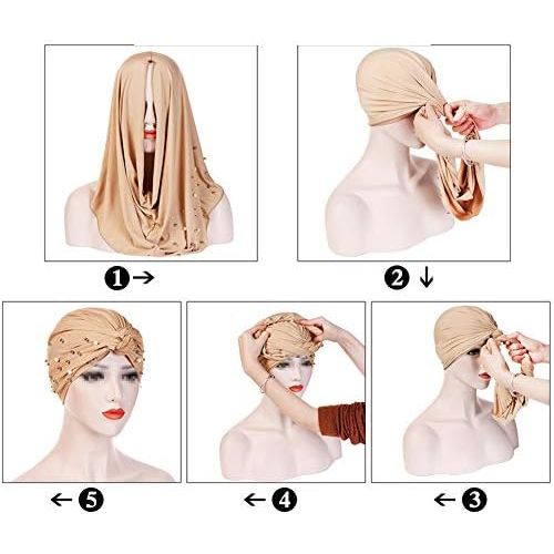  [아마존베스트]TININNA Womens Elastic Cotton Turban Hat Muslim Hijab Turban Headscarf Headwear Night Hat for Women Hair Loss Chemotherapy Cancer Chemo Hat