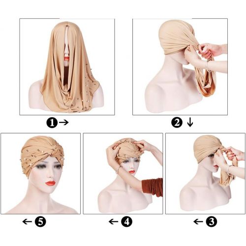  [아마존베스트]TININNA Womens Elastic Cotton Turban Hat Muslim Hijab Turban Headscarf Headwear Night Hat for Women Hair Loss Chemotherapy Cancer Chemo Hat