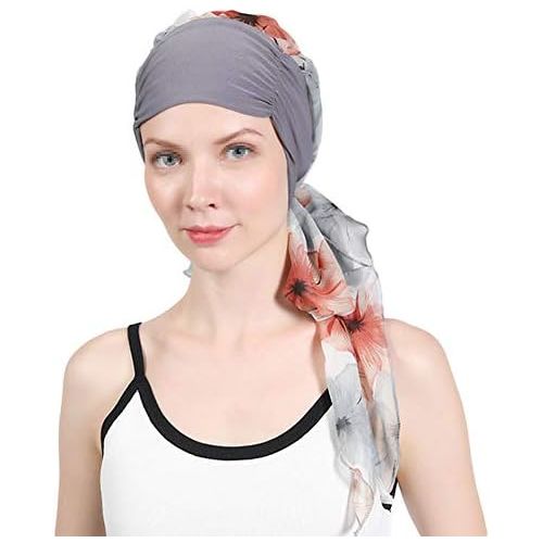  [아마존베스트]TININNA Womens Chiffon Turban Hat Muslim Hijab Headscarf Cancer Chemo Headwrap Scarves for Hair Loss Chemotherapy Cap with Long Tail