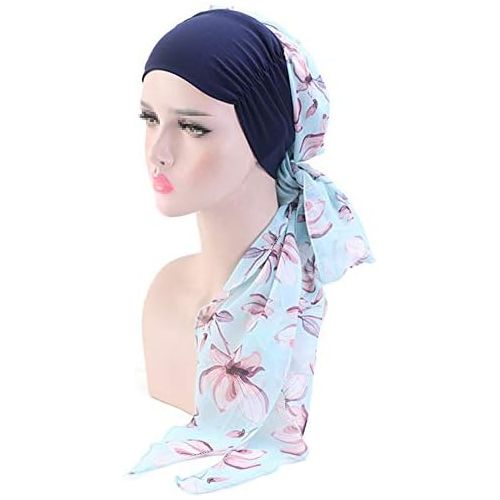  [아마존베스트]TININNA Womens Chiffon Turban Hat Muslim Hijab Headscarf Cancer Chemo Headwrap Scarves for Hair Loss Chemotherapy Cap with Long Tail
