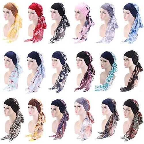  [아마존베스트]TININNA Womens Chiffon Turban Hat Muslim Hijab Headscarf Cancer Chemo Headwrap Scarves for Hair Loss Chemotherapy Cap with Long Tail