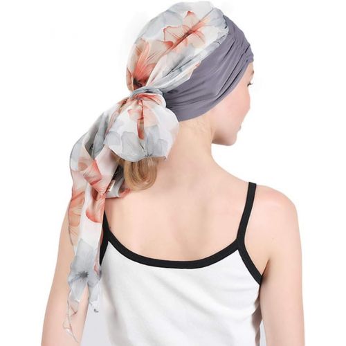  [아마존베스트]TININNA Womens Chiffon Turban Hat Muslim Hijab Headscarf Cancer Chemo Headwrap Scarves for Hair Loss Chemotherapy Cap with Long Tail