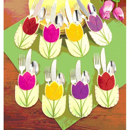  Tinksky 4 STCKE Ostern Geschirr Dekoration Besteck Halter Gabel Messer Taschen Taschen Blume Geformte Besteckhalter Ostern Geschirr Sets