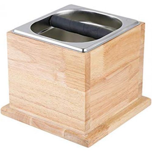  TINTON LIFE Espresso Knock Box Stainless Coffee Grind Knock Box Espresso Dump Bin Solid Wood Base Durable(6.69 x 7.91 x 7.91)