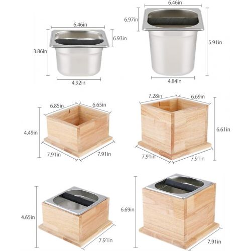  TINTON LIFE Espresso Knock Box Stainless Coffee Grind Knock Box Espresso Dump Bin Solid Wood Base Durable(6.69 x 7.91 x 7.91)