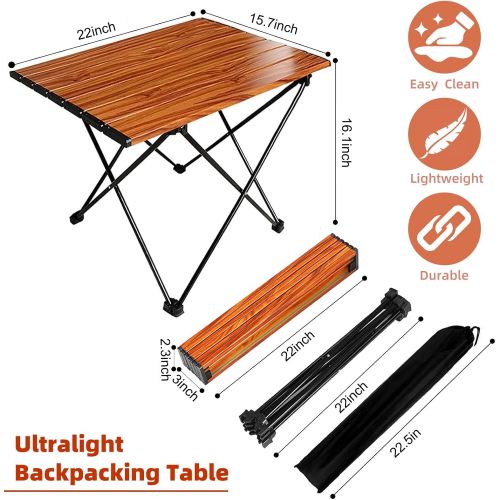  TINY SPARK Portable Camping Side Tables Ultralight Aluminum Small Folding Beach Pincnic Table Backpacking Camp Table with Carry Bag for Travel Tailgate BBQ(Dark Wood L)