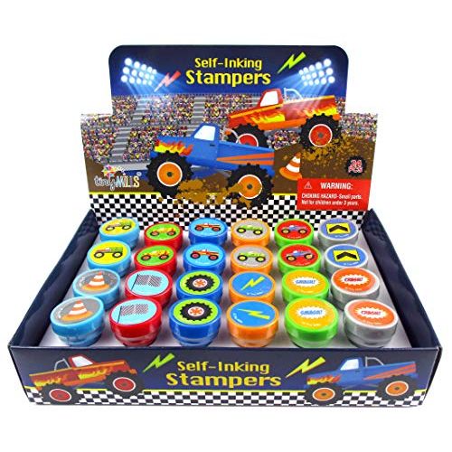  [아마존베스트]TINYMILLS 24 Pcs Monster Truck Assorted Stamps for Kids Self Ink Stamps (12 Different Designs) Birthday Party, Monster Truck Party Favors, Goody Bag Filler Treats, Classroom Reward