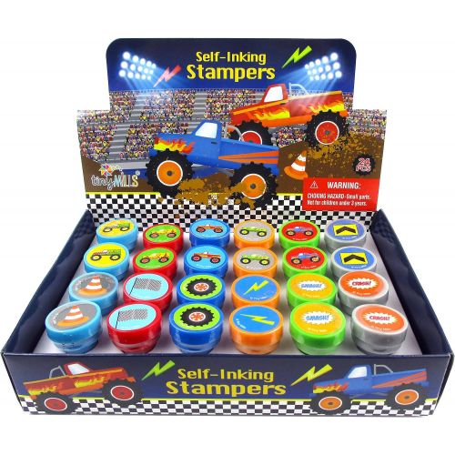  [아마존베스트]TINYMILLS 24 Pcs Monster Truck Assorted Stamps for Kids Self Ink Stamps (12 Different Designs) Birthday Party, Monster Truck Party Favors, Goody Bag Filler Treats, Classroom Reward