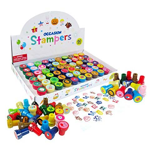  [아마존베스트]Tiny Mills 60 Pcs Holidays and Occasions Assorted Stampers for Kids