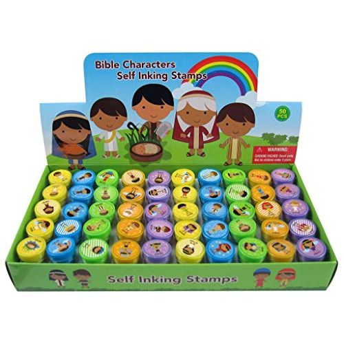  [아마존베스트]Tiny Mills 50 Pcs Bible Characters Religious Assorted Stampers for Kids