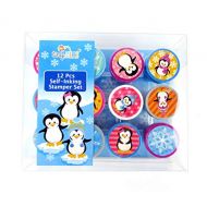 [아마존베스트]TINYMILLS 12 Pcs Penguin Stamp Kit for Kids Self Inking Stamps Gift Winter Party Favor Bag Stuffer Teacher Stamps
